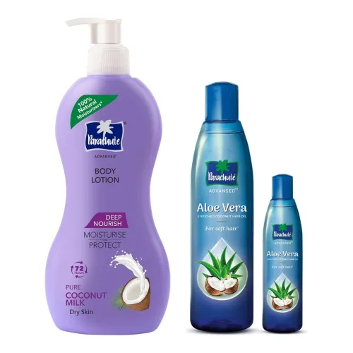 Image of Parachute Advansed Aloe Vera Enriched Coconut Hair Oil, 250ml And Parachute Advansed Body Lotion Deep Nourish