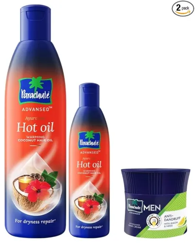 Image of Parachute Ayurvedic Hot Oil Combo + Hair Cream (Pack of 3)