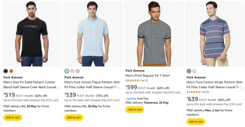 Image of Park Avenue Men's T-shirts at minimum 60% Discount
