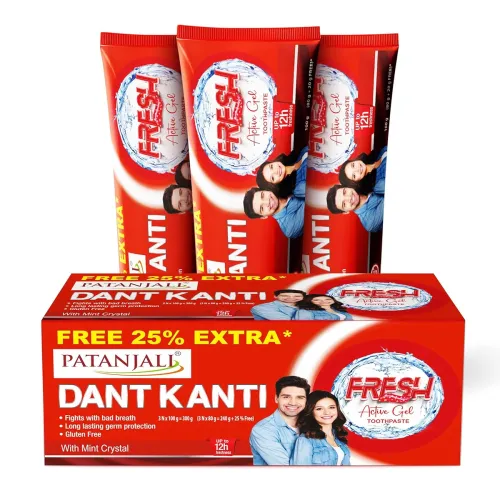 Image of Patanjali Dant Kanti Fresh Active Gel Toothpaste with Mint Crystal 300g