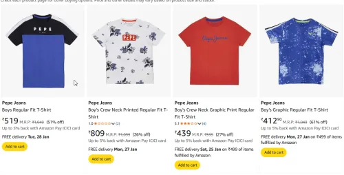 Image of Pepe Jeans Boys Regular Fit T-Shirt Starting @ ₹412