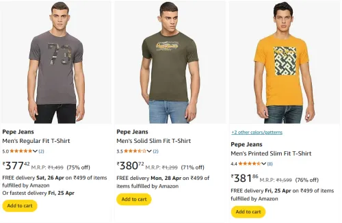 Image of Pepe Jeans Men's Fit T-Shirt Starting Price At @ ₹377