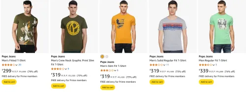 Image of Pepe Jeans Men's Fitted T-Shirt starting @ ₹299
