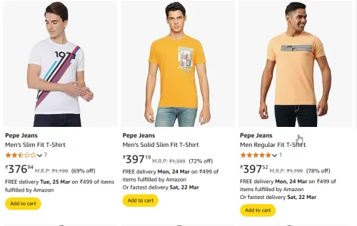 Image of Pepe Jeans Men's Slim Fit T-Shirt Starting Price At ₹376