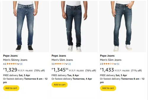 Image of Pepe Jeans Men's Tapered Jeans Minimum 70% Discount
