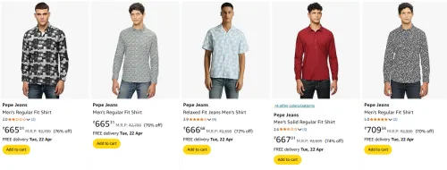 Image of Pepe Jeans Men's Shirts at minimum 70% Off