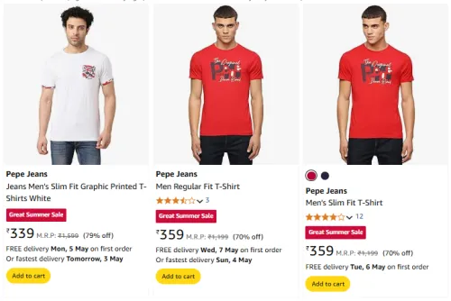 Image of Pepe Jeans Men's T-Shirt at Minimum 70% Discount 