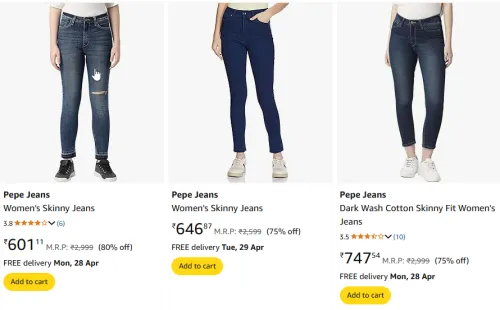 Image of Pepe Jeans Women's Skinny Jeans Startng Price At @ ₹601
