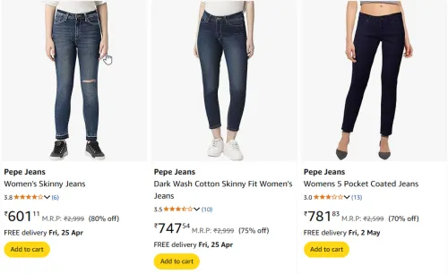 Image of Pepe Jeans Women's Skinny Jeans Startng Price At @ ₹601