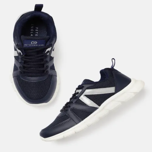 Image of Peter England Men Navy Blue Woven Design Sneakers