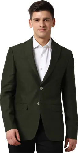 Image of PETER ENGLAND Men Self Design Single Breasted Formal Blazer (Green)