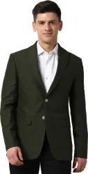 PETER ENGLAND Men Self Design Single Breasted Formal Blazer  (Green)
