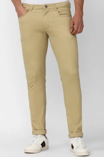 Image of PETER ENGLAND Men Skinny Fit Khaki Cotton Blend Trousers