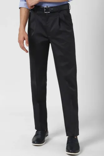 Image of PETER ENGLAND Men Slim Fit Dark Green Pure Cotton Trousers