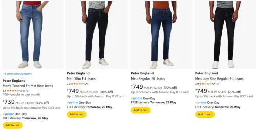 Image of Peter England Men's Jeans at minimum 65% Discount