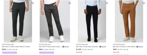Image of Peter England Men's Trousers at minimum 60% Discount