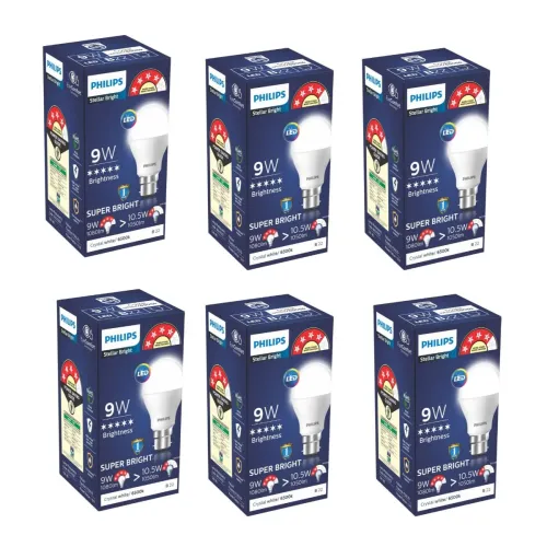 Image of Philips 4 star Ace Saver 9-Watt B22 LED Bulb,Cool Day Light, Pack of 6