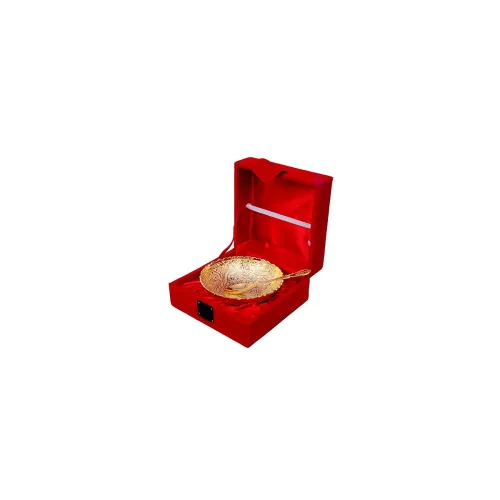 Image of Piepot Silver-Gold Plated Pure Brass Bowl Set with Red Velvet Box