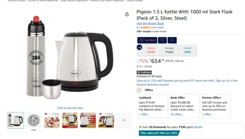 Image of Pigeon 1.5 L Kettle With 1000 ml Stark Flask (Pack of 2, Silver, Steel)