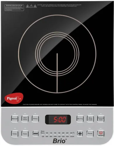 Image of Pigeon 2100 W Induction Cooktop Push Button (Silver, Black, Brio+)