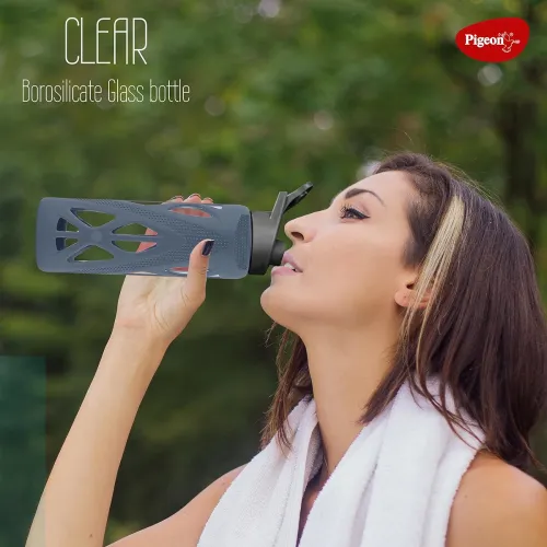 Image of Pigeon 750 ML Clear Glass Water Bottle with Protective Silicone Cover |