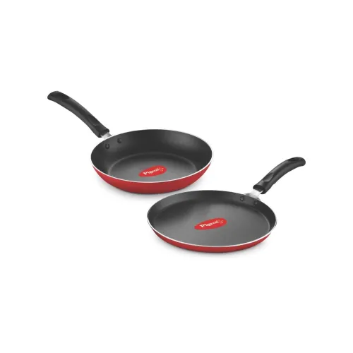 Image of Pigeon Aluminium Nonstick Duo Set: Flat Tawa & Fry Pan (Red)