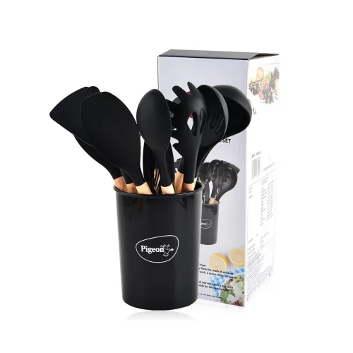 Image of Pigeon by Stovekraft Silicone Kitchen Utensils Spoon Spatula Cooking Set- 12 Pcs