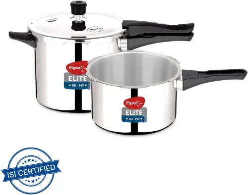 Image of Pigeon Elite Shine 2L, 3L Outer Lid Induction Bottom Pressure Cooker (Triply)