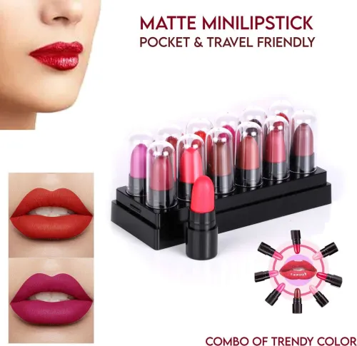 Image of PINNER Ayurvedik Matte Mini Bullet Lipstick Combo set 12 (Multicolor, 18 g).