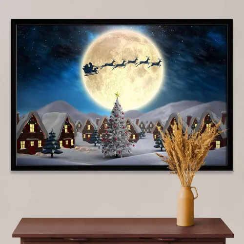 Image of Pitaara Box Christmas Village Canvas Painting 26.5 x 18 inch