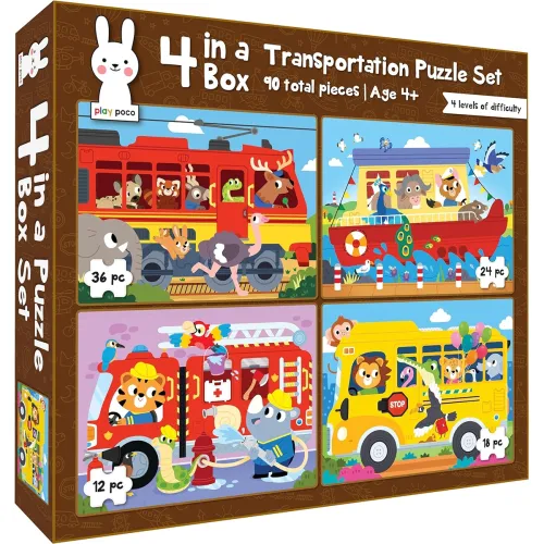 Image of Play Poco - 4 in a Box Vehicles Puzzle, 90 Pieces