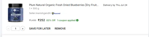 Image of Plum Natural Organic Fresh Dried Blueberries 500g