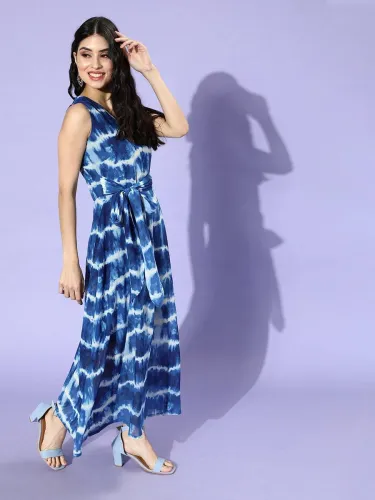 Image of PLUSS Women Maxi Blue Full Length Dress