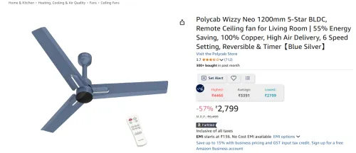 Image of Polycab Wizzy Neo 1200mm 5-Star BLDC, Remote Ceiling fan 