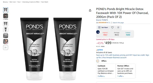 Image of POND's Ponds Bright Miracle Detox Facewash 200gm Po2