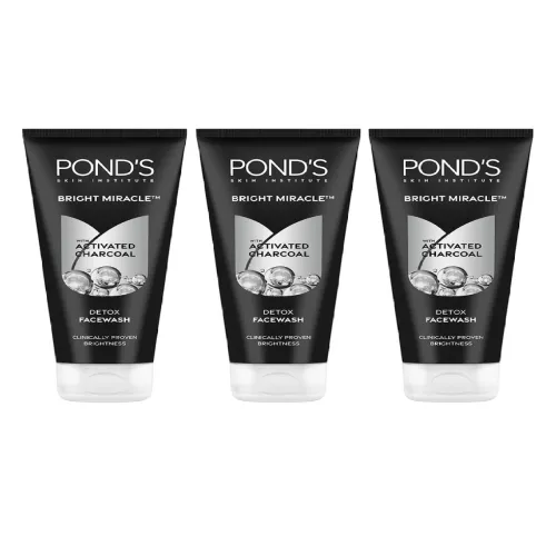 Image of Ponds Facewash Set of 3 Bright Miracle Detox Facewash with 10X Power of Charcoal - 200 g