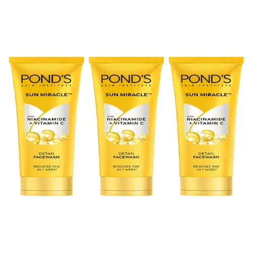 Image of Ponds Pack of 3 Detan Facewash with Niacinamide