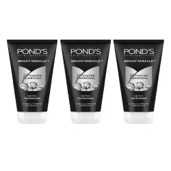 Ponds Set of 3 Bright Miracle Detox Facewash with 10X Power of Charcoal - 200 g each .