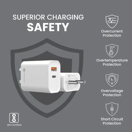 Image of Portronics Adapto 45 22.5W USB & Type-C Dual Output Fast Charger