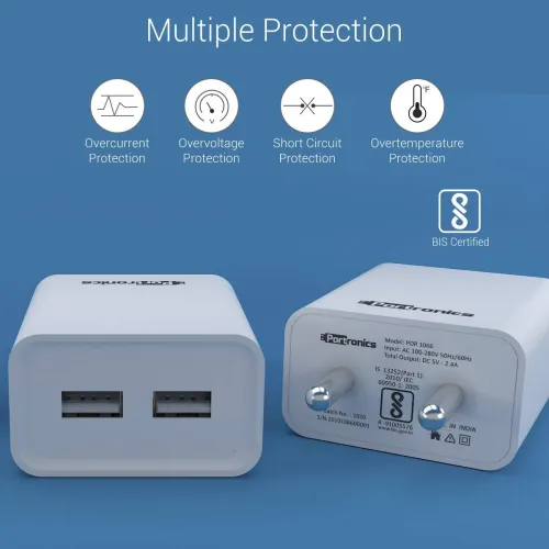 Image of Portronics Adapto 66 2.4A 12w Dual USB Port 5V/2.4A Wall Charger,Comes with 1M Micro USB Cable