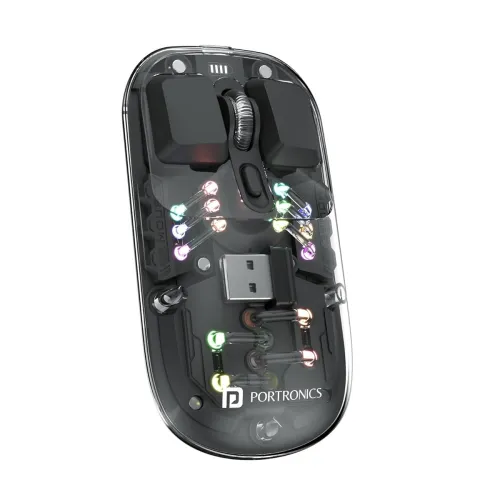 Image of Portronics Toad 5 Transparent BT Mouse (RGB, Dual Wireless, Black) 