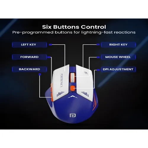 Image of Portronics Vader Pro Wireless Gaming Mouse With 2.4 GHz Receiver & 6 Buttons.