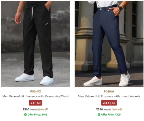 Image of poshax Brand Up to 90% Discount Men's Trousers & Pants @ Start ₹500