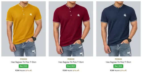 Image of poshax Brand Up to 90% Discount Men's Tshirts @ Start ₹390