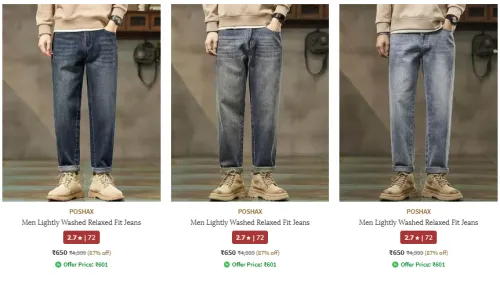 Image of POSHAX Brand Up to 87% Discount Men's Jeans @ Start ₹650