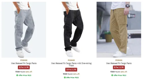 Image of POSHAX Men Relaxed Fit Cargo Pants Starting At @₹569