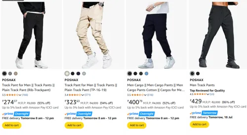 Image of POSHAX Men's Track Pants at minimum 85% Discount