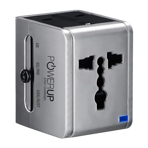 Image of Powerup Stay Charged® Universal Travel Charger w/ Dual USB Ports (BIS Certified, Silver)