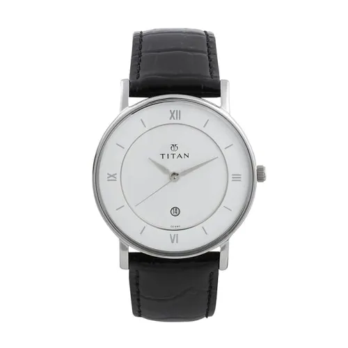Image of Pragalaxy Classic White Dial Analog with Date Leather Strap Watch for Men.