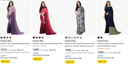 Image of Pratham Blue Women's Saree at minimum 80% Discount